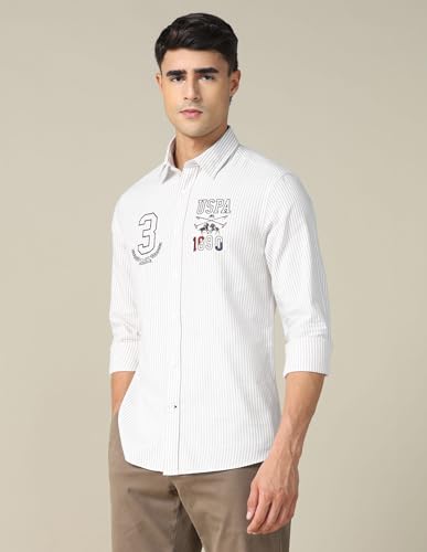 Image of U.S. Polo ASSN. Striped Regular Fit Shirt for Men - 100% Cotton, Breathable & Comfortable, Full Sleeves Casual Shirt for Men