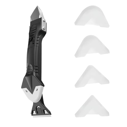 3-in-1 Caulking Finishing Silicone Remover Tool Kit, and Smoothing Tools - Includes 4 Replaceable Silicone Pads for Kitchen,Grout Scraper, Bathroom and Floor Sealing