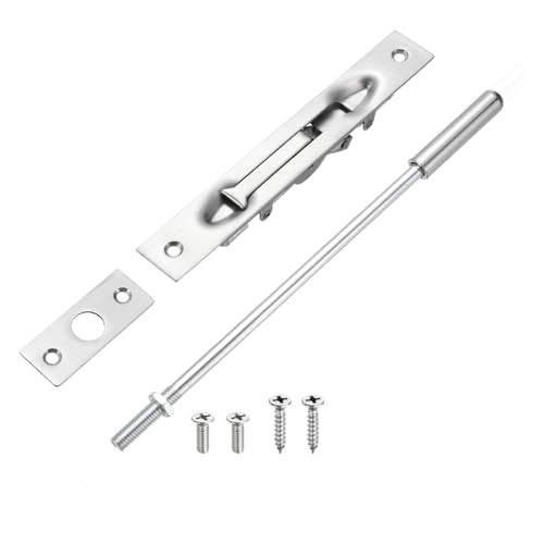 uxcell 1 Pack Extension Flush Bolt with Rod, 10 Inch Stainless Steel Door Flush Bolt Latch Concealed Security Door Lock for Double French Doors, Composite, Wood Doors, Silver