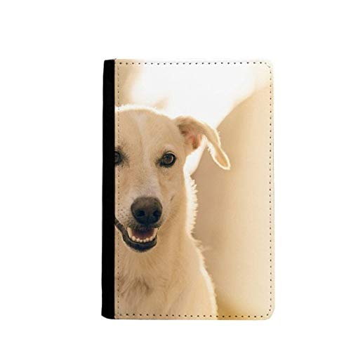 Porte-passeport chien blanc souriant pour voyager avec style