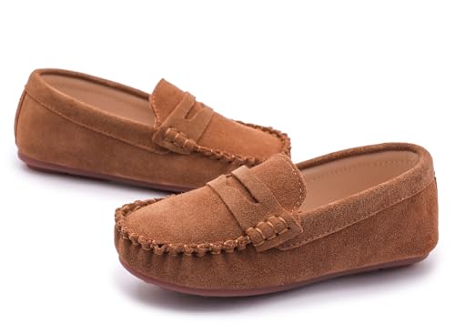 DADAWEN Toddler Little Kid Boys Girls Soft Suede Leather Slip On Loafer Flats Dress Shoes Casual Boat Shoes Wedding Church School Oxford Shoes Loafers4
