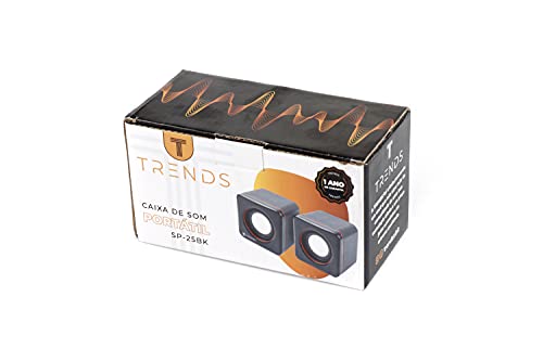 Speaker Trends SP-25BK Preto - Sistema de áudio 2.0 P2 Com Blindagem Eletromagnética alimentacao via