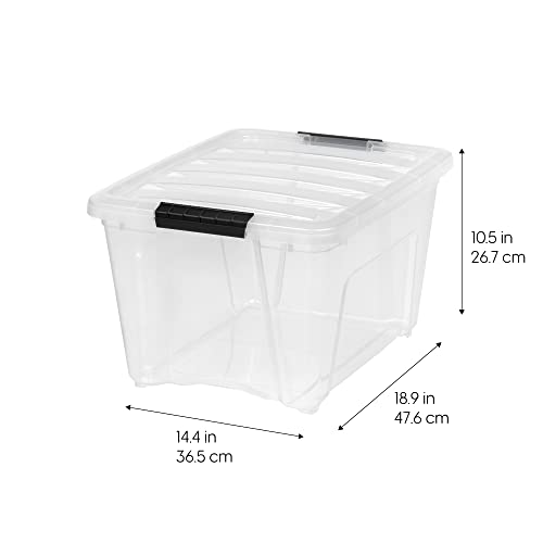 IRIS USA 32 QT Plastic Storage Box with Lid and Latches - 6 Pack - BPA-Free, See-Through Organizing Solution, Durable Nestable Stackable Containers, Secure Pull Handle - Clear