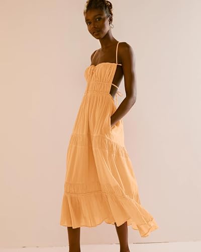 Image of VIUTIL Flowy Maxi Dress for Women Summer Cotton Backless Beach Long Dress with Pockets 2026