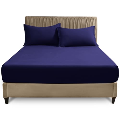 GC GAVENO CAVAILIA King Size Fitted Sheet | Deep 25cm Polycotton Bed Sheet | Breathable & Smooth Easy Care Bedding with Elastic Corners | Navy Mattress Sheet - 150 x 200 cm