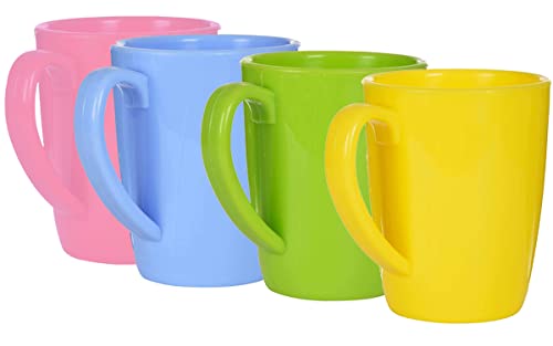 Meal with Nature, Coffee Mugs with Handle, Beautiful Plastic Microwave Safe Unbreakable Cups for Daily Use, Dishwasher Safe (Pink, Green, Blue & Yellow 300ml, Set of 4)