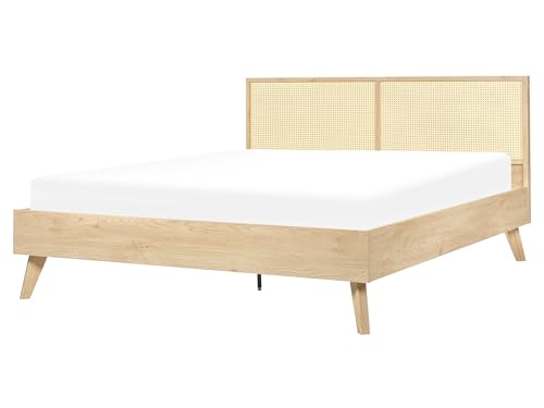 Beliani Bett Heller Holzfarbton Kopfteil Wiener Geflecht Lattenrost...