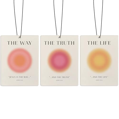 Image of Pink Aura Christian Car Air Freshener, Funky Y2K Bible Verses Air Freshener Hanging 3 Pcs for Cars Closet Drawer or Books, Religious Christian God Jesus Car Accessories Mirror Decor for Women