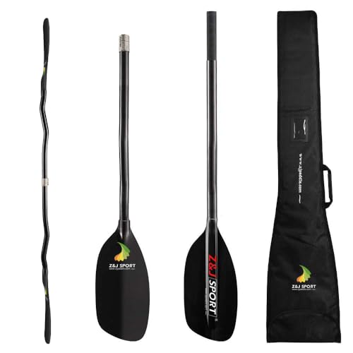 Z&J SPORT Whitewater Kayak Paddle Full Carbon, Lightweight Kayak Paddle for Whitewater, Running River, Creeking?2-Piece Paddle with 1 Free Paddle Bag(197cm,Bent Shaft)
