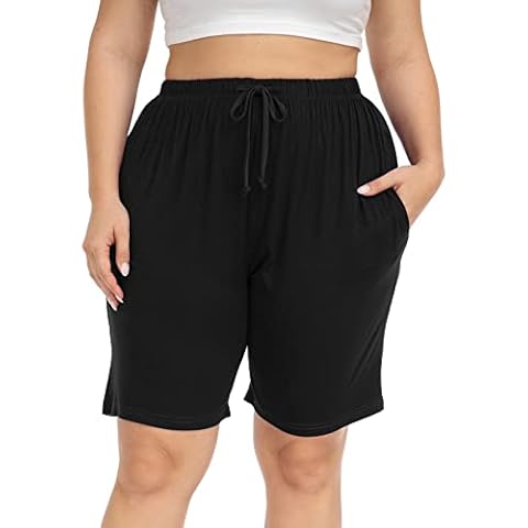 Kotii Women's Plus Size Shorts Yoga Lounge Athletic Shorts Plus Size Pajama Walking Workout Shorts with Pockets,Black Cover