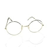 Round Wire Frame Glasses | Small Round Eyeglasses | Wizard Glasses | Santa Glasses | Costume Frames | Santa Costume Accessories | Non-Prescription Novelty Clear Lenses | Gold | One Size