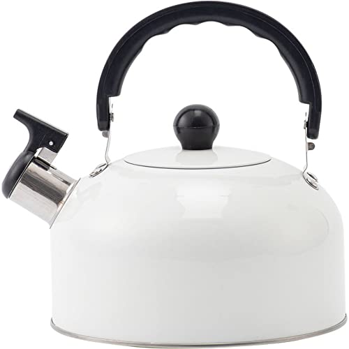 3 Liter Whistling Kettle,White Coffee Kettle and Kitchenware, Flat Bottom Whistle Stainless Steel Tea Kettle for Kitchen Craft Kettle Home Cooker Stove Gas Kitchen Brewing Coffee and Tea
