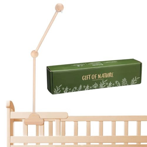 Image of GlikCeil Wooden Baby Crib Mobile Arm 27.17 Inches Cloud Design Adjustable Baby Mobile Hanger for Crib Cot Bed Bassinet Wind Chimes Bed Bell Nursery(Natural)