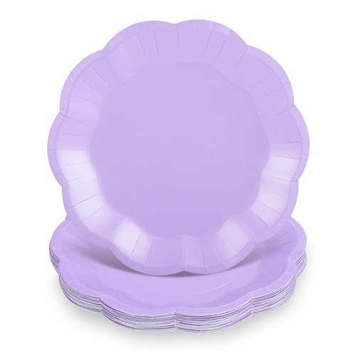 Image of NatNarr 30 Pcs Light Purple Paper Plates, 7 Inch Scalloped Lavender Plates Cute Small Plate Disposable Party Plate for Wedding, Birthday, Baby Shower