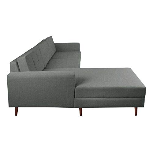 Sofá 3 Lugares Esquerdo Living com Chaise Esquerdo Pé Palito Linho Cotton Cinza