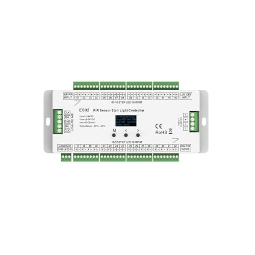 PHAKECDCYT Controlador de luz de Escalera del Sensor con luz de día Adecuada for 27 Tipos de IC Digital RGB 32- Tira de Voltaje Constante del Canal Dimmer