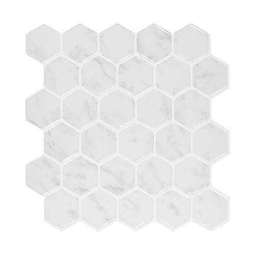 clevermosaics Peel and Stick Backsplash Tiles for Kitchen,Self Adhesive 3D Wall Sticker Stick on Tiles in Upgrade Thicker Design-6 Sheets (Marble)