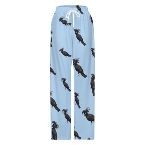 Black Cockatoo Bird Men's Pajama Pants Lightweight Pjs Bottoms Sleep Lounge Pant with Pocket Drawstring 7