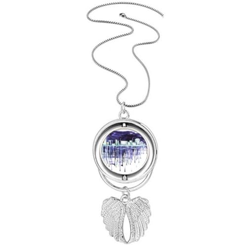 Collier rotatif ailes d'ange avec aquarelle de ville étoilée cadeau idéal