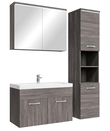 Badplaats B.V. Meuble de Salle de Bain de Paso 80 x 40 cm lavabo Chene Gris – Armoire de Rangement Meuble lavabo Armoire Miroir
