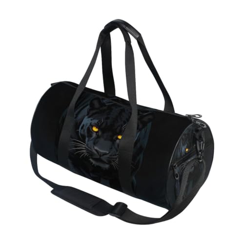 Bolsa de deporte redonda con diseño de leopardo melanístico, ideal para el gimnasio y viajes cortos
