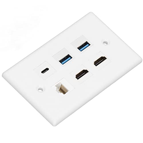 Eulbevoli Placa de parede Cat 6, placa de parede de 6 portas durável ABS ampla aplicação para comput