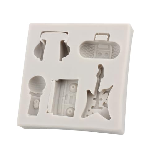 MINFEIDMS Boombox Microphone Radio Guitar Fondant Silicone Molds For Cake Decorating Cupcake Topper Candy Chocolate Gum Paste Polymer Clay