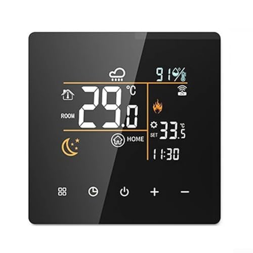 Termostato inteligente WiFi Tuya, controlador de temperatura digital e higrómetro con pantalla táctil LCD con seguridad de alta temperatura y protección contra congelación (negro-25A)