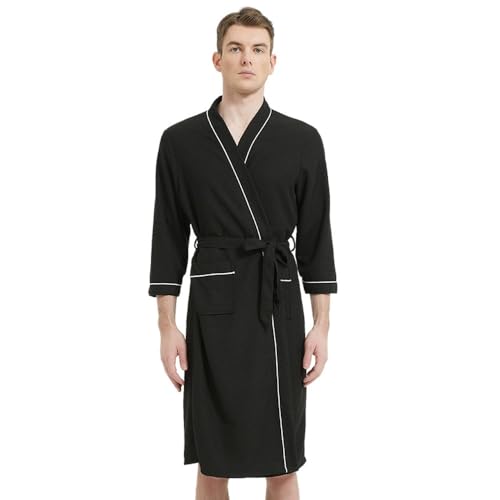 كاستويف روب رجالي من القطن بنسبة 100%، رداء حمام منسوج خفيف الوزن مع جيبين، ناعم ومريح، هدية لطيفة للرجال، نطاق الارتفاع 175-185 سم (XXXL، اسود)
