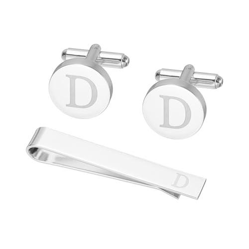 PATIKIL Cuff Links Mens, Initial Tie Clip and Cufflink Set for Men Classic Copper Personalized Cuff Links and Tie Bar for Father Husband Son, Letter D(Silver Tone) by PATIKIL - Used condition - US$8.99