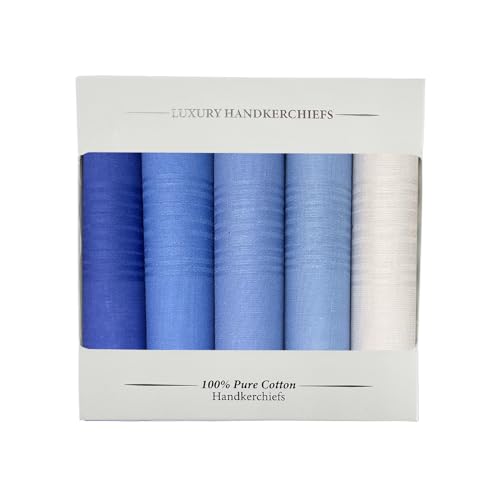 Image of 5 Pack Handkerchief Mens Cotton Luxury Hot Silver Gift Box Set, Vintage 40x40cm Fancy Design Pocket Square Hankie Gift Pack