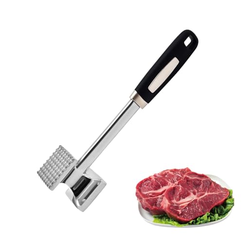 Meat Hammer Tool | -Side Stainless Steel Meat Pounder Flattener | Heavy Duty Ground Beef Masher with Comfortable Handle for Chicken Veal Cutlets