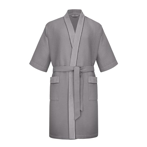 Revise RE-521 - Albornoz para hombre, 100% algodón, gris, L