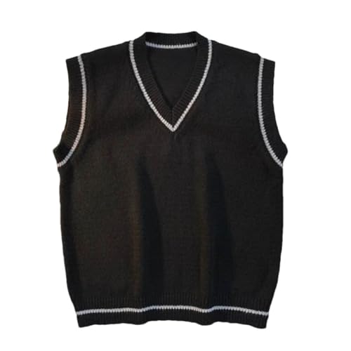 Sweater Vest Men Spring V-Neck Vintage Striped College Knitted Loose All-Match Sleeveless Simple Clothing