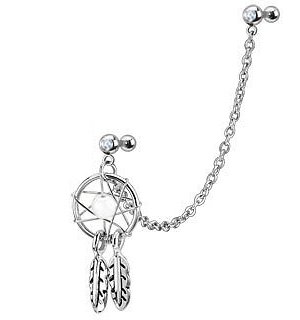 Pirsin con cadena vinculada y doble barra para cartílago de oreja, diseño de atrapasueños, de la marca Gekko Body Jewellery Cover