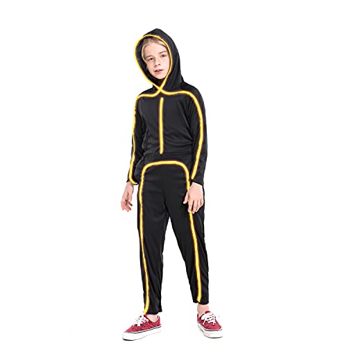 Light Up Stick Figure Costume Kids, Led Stick Man Costumes Child Boys Girls, Halloween Glow in Dark Stickman Cosplay Youth(Yellow, 16) by HSCTEK - Image 2