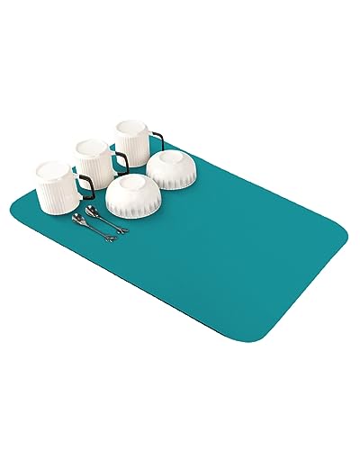 Tapetes de secado de platos verde azulado para encimera de cocina, fregadero, baño, tapete absorbente de secado de botellas, tapete escurridor de platos turquesa puro, tapete antideslizante para café