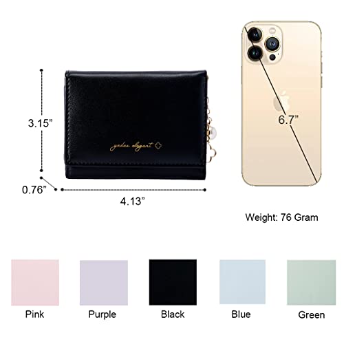 Sunwel Fashion Elegant Small Wallet with Chain Decoration Cash Credit Card Holder ID Window for Women Girls (BLACK)4