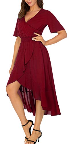Image of Kormei Women Short Sleeve V Neck Floral High Low Flowy Summer Party Long Maxi Dress