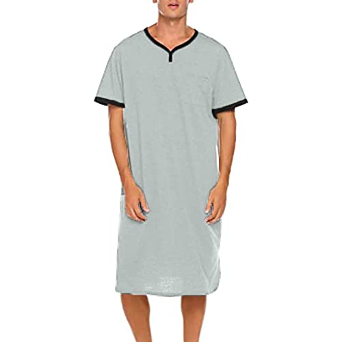2025 Men's Nightshirt Nightgown Short Sleeve V Neck Sleepshirt Pajama Shirt Summer Comfy Big & Tall Henley Sleep Gowns