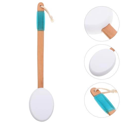 CHICAMPERA Back Scrubber and Exfoliating Bath Brush with Non-Slip Blue Sponge Cover, Long Handle Shower Brush for Men and Women, Sunscreen Applicator for Shower and Bath Use