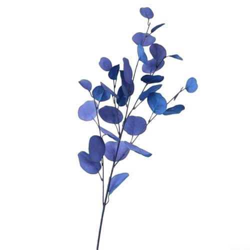Hotel Decor - Árbol de imitación de eucalipto artificial, rama de hoja de eucalipto, tallo único (azul)
