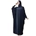 Produktbild Lazzboy Muslim Frauen Einfarbig Kopfbedeckungen Moschee Fledermaus ärmel Strickjacke Ramadan Kleid Ethnische Roben Damen Sommer Muslimische Kleider Spitze Getrimmt Vorne Abaya Maxi Kaftan(Marine)