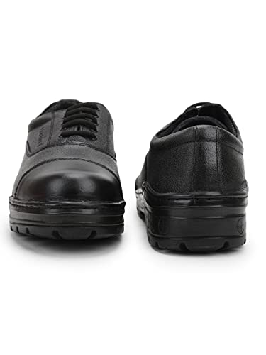 Image of Liberty Freedom Veer-3 Lacing Safety Shoes for Men with Leather Upper | PU Sole | Padded Foam Insole| Anti-Skid | Shock Absorber | Comfortable for All Weather | Water Resistance (Black-6 UK)