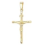 Kreuz-Anhänger Goldkreuz Jesus Christus mit INRI-Gravur für Damen, Herren und Kinder als Kettenanhänger 585 Gold 14 Karat mit Schmuck-Etui