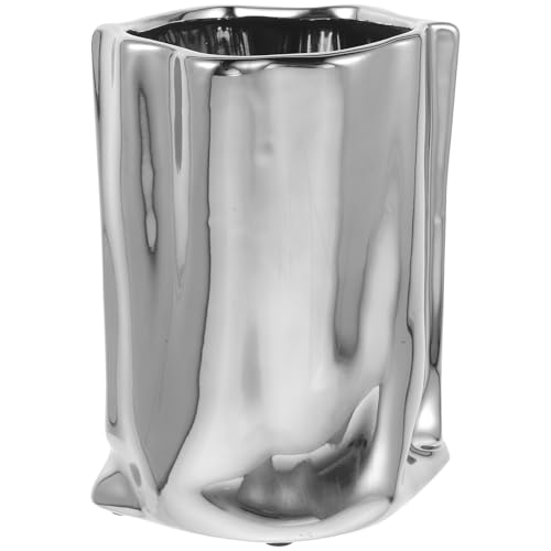Vase en céramique argenté petit format stable pour fleur séchée