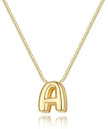 Image of Personalized Bubble Letter Initial Necklace, 14K Gold Plated, Dainty Pendant for Women, Trendy Gold Jewelry