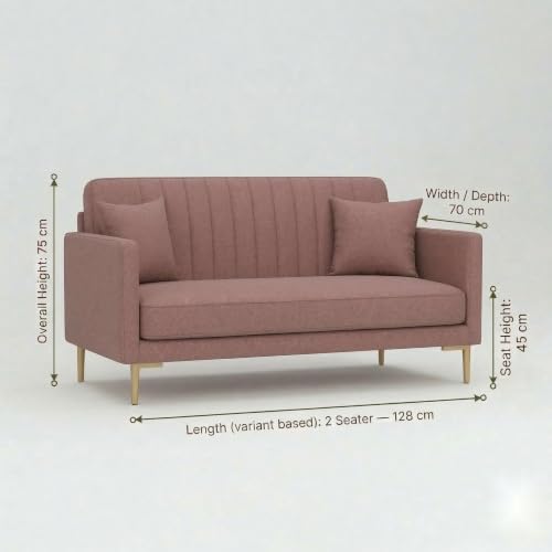 Image of Velum 3 Seater Sofa for Living Room & Office | Premium Fabric Upholstery | Solid Wood Frame | Comfortable Seating | 3 Years Warranty (Blush Pink, 2 Seater Sofa)