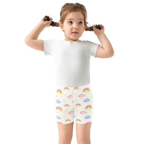 Rainbow Cloud Drops Ivory Girls Bike Shorts Toddler Dance Athletic Shorts Under Dress Clothes for Girls,4T3