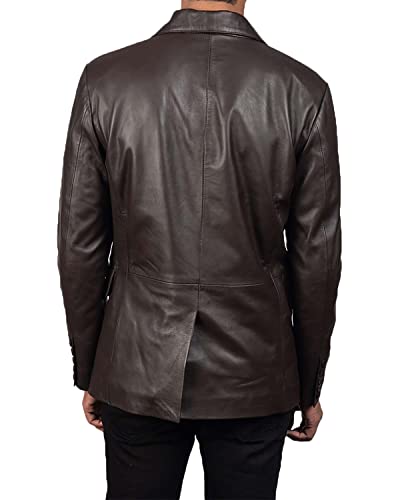 The Jacket Maker Daron Men's Black and Brown Leather Blazer | Sheepskin Button-Down Brown and Black Leather Blazer for Men4